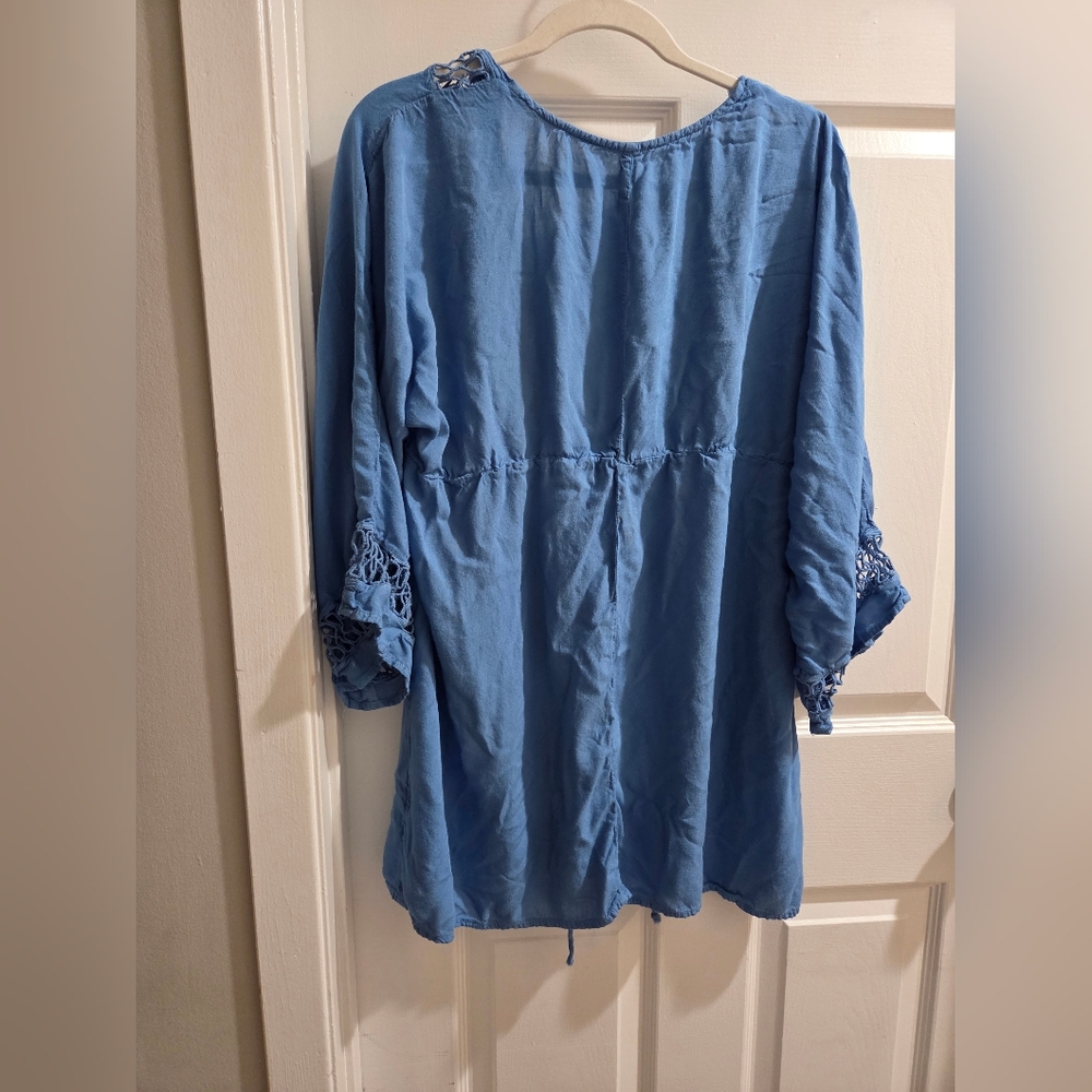 Raviya Light Blue Peasant Top With Eyelet Design - Picture 2 of 11